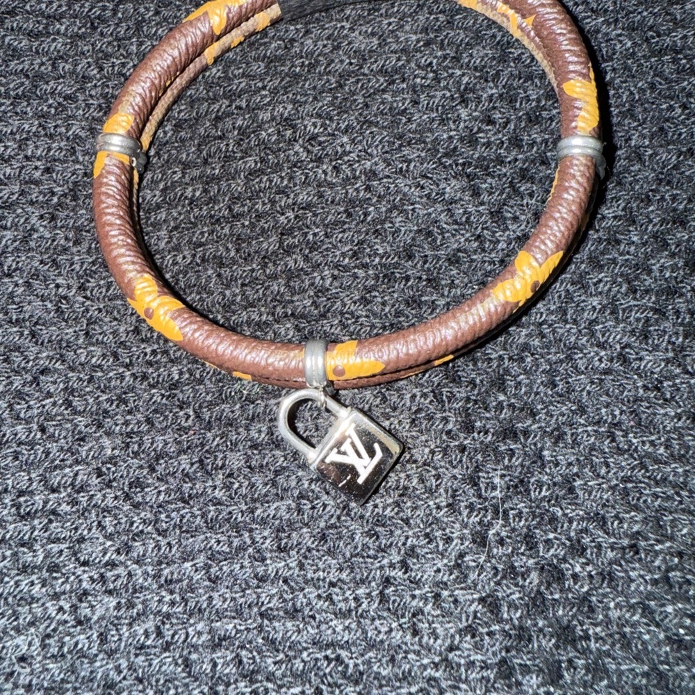 Fashion- Brown and Orange Bracelet with Silver Lock Charm